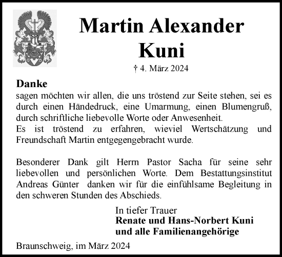 Traueranzeige von Martin Alexander Kuni von Braunschweiger Zeitung