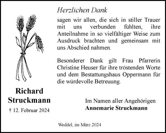 Traueranzeige von Richard Struckmann von Braunschweiger Zeitung