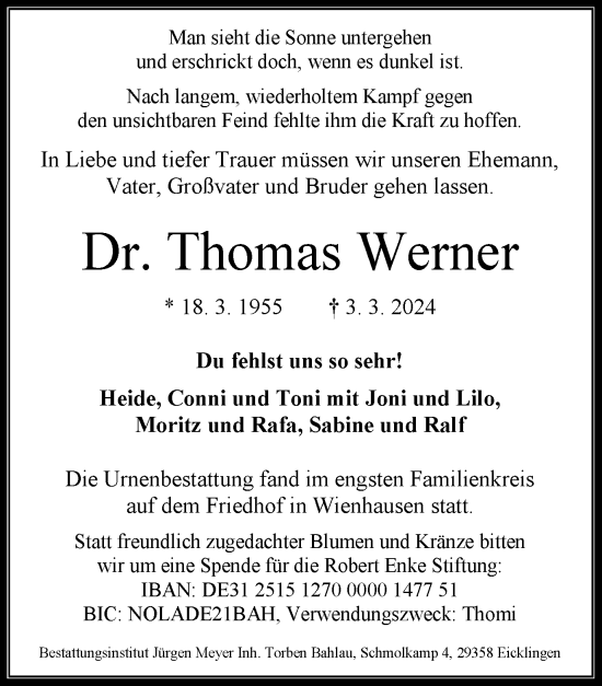 Traueranzeige von Thomas Werner von Wolfsburger Nachrichten