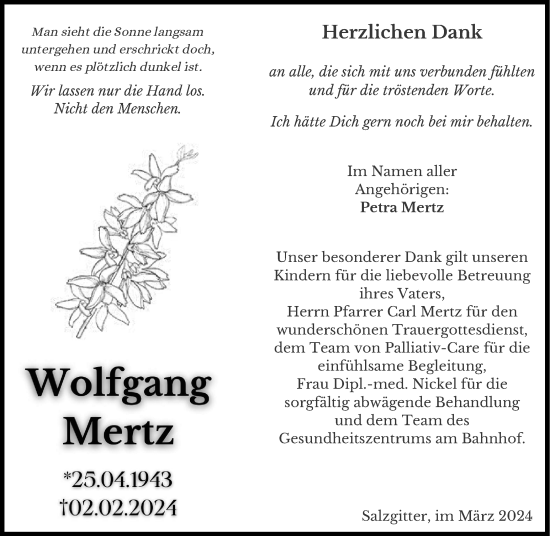 Traueranzeige von Wolfgang Mertz von Salzgitter-Zeitung