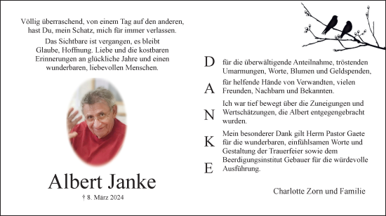 Traueranzeige von Albert Janke von Wolfsburger Nachrichten