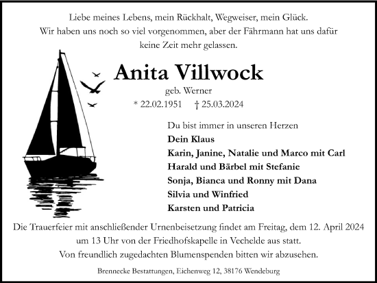 Traueranzeige von Anita Villwock von Braunschweiger Zeitung