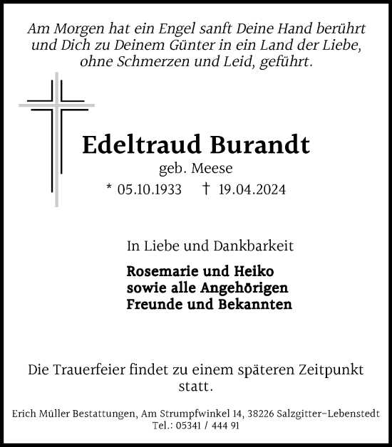 Traueranzeige von Edeltraud Burandt von Salzgitter-Zeitung