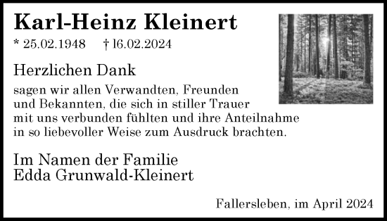 Traueranzeige von Karl-Heinz Kleinert von Wolfsburger Nachrichten