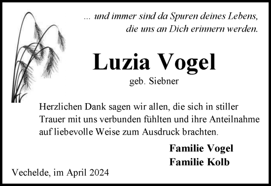 Traueranzeige von Luzia Vogel von Braunschweiger Zeitung