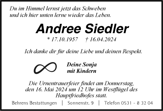 Traueranzeige von Andree Siedler von Braunschweiger Zeitung