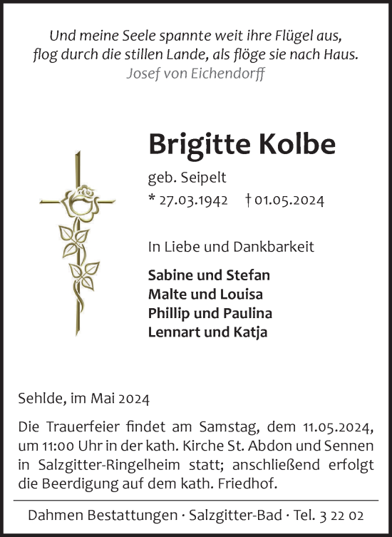 Traueranzeige von Brigitte Kolbe von Salzgitter-Zeitung