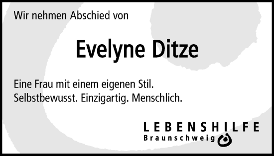 Traueranzeige von Evelyne Ditze von Braunschweiger Zeitung