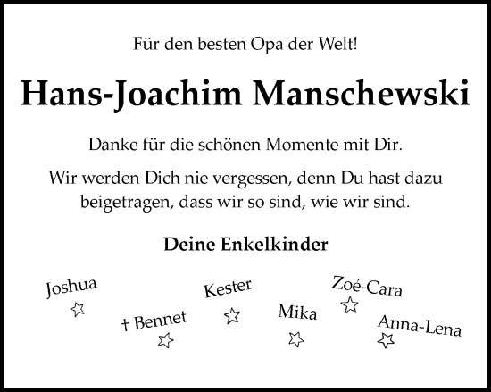 Traueranzeige von Hans-Joachim Manschewski von Helmstedter Nachrichten
