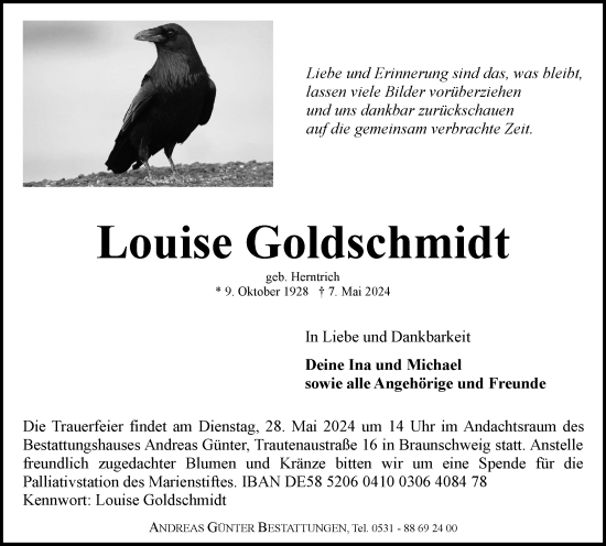 Traueranzeige von Louise Goldschmidt von Braunschweiger Zeitung