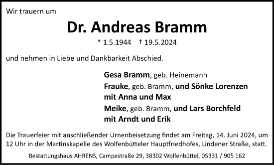 Traueranzeige von Andreas Bramm von Braunschweiger Zeitung