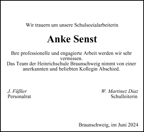 Traueranzeige von Anke Senst von Braunschweiger Zeitung