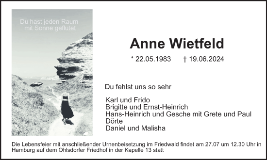 Traueranzeige von Anne Wietfeld von Helmstedter Nachrichten