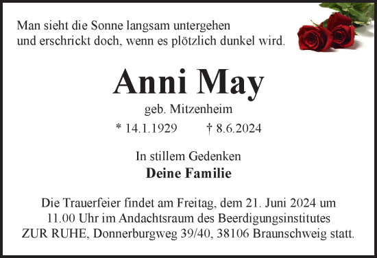 Traueranzeige von Anni May von Braunschweiger Zeitung