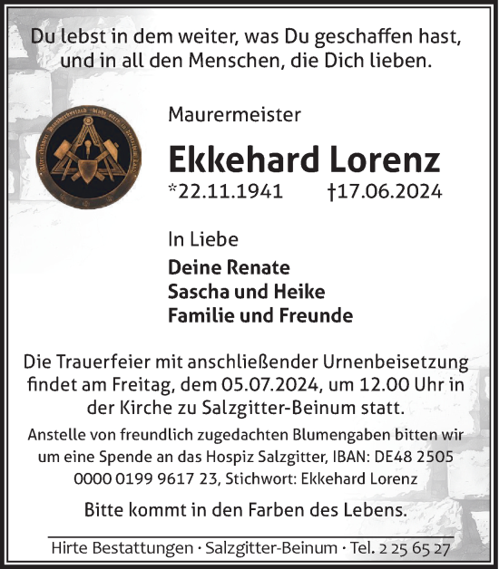 Traueranzeige von Ekkehard Lorenz von Salzgitter-Zeitung