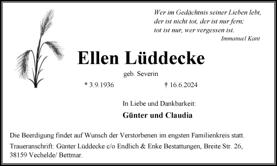 Traueranzeige von Ellen Lüddecke von Peiner Nachrichten