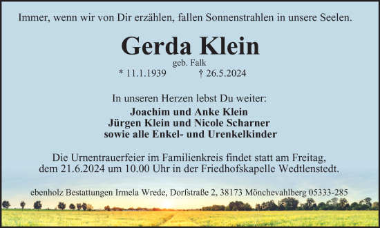 Traueranzeige von Gerda Klein von Braunschweiger Zeitung