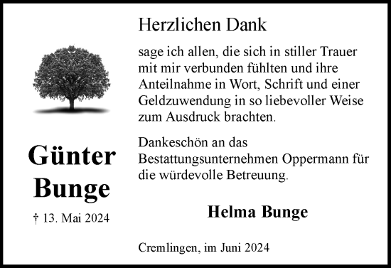 Traueranzeige von Günter Bunge von Wolfenbütteler Zeitung