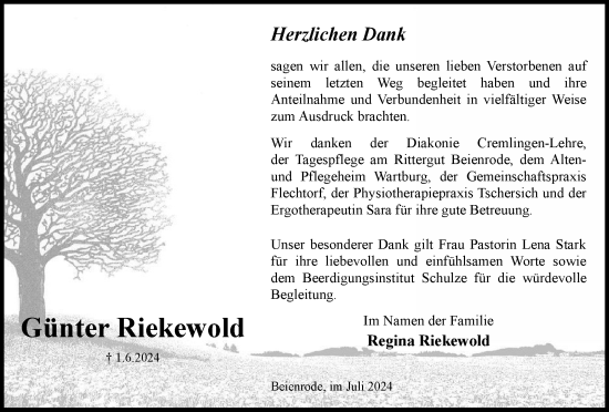 Traueranzeige von Günter Riekewold von Braunschweiger Zeitung