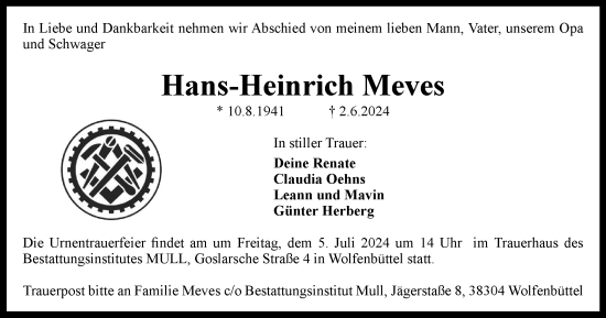 Traueranzeige von Hans-Heinrich Meves von Braunschweiger Zeitung