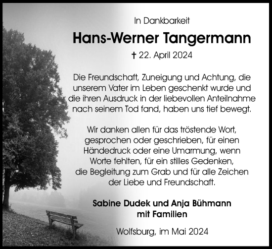 Traueranzeige von Hans-Werner Tangermann von Wolfsburger Nachrichten