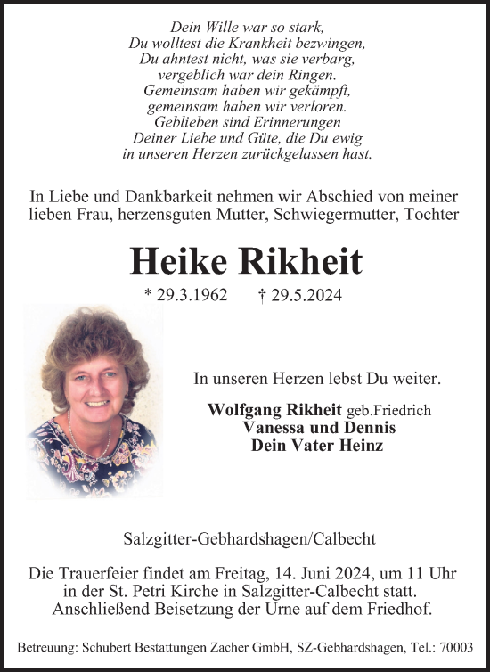 Traueranzeige von Heike Rikheit von Salzgitter-Zeitung