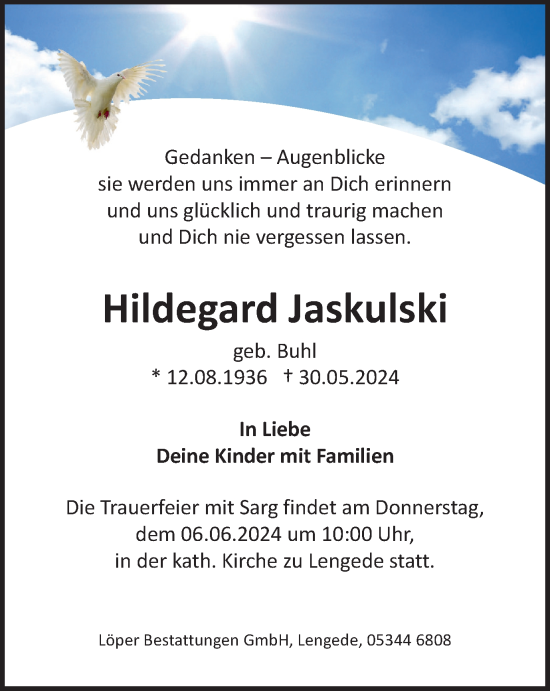 Traueranzeige von Hildegard Jaskulski von Peiner Nachrichten