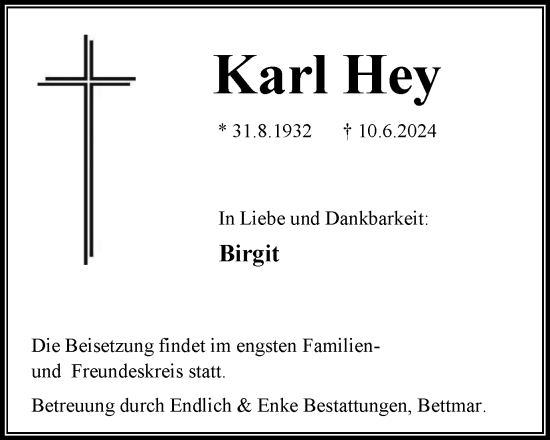 Traueranzeige von Karl Hey von Peiner Nachrichten