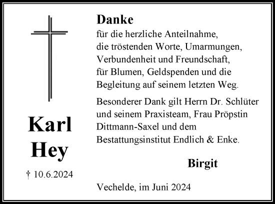 Traueranzeige von Karl Hey von Peiner Nachrichten