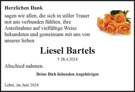 Traueranzeige von Liesel Bartels von Helmstedter Nachrichten