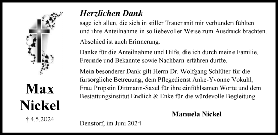 Traueranzeige von Max Nickel von Peiner Nachrichten