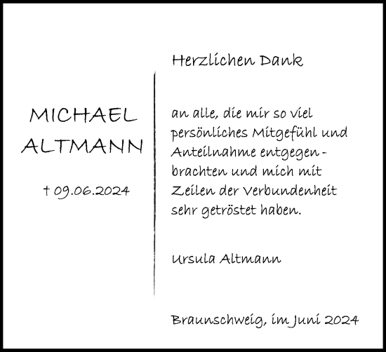 Traueranzeige von Michael Altmann von Braunschweiger Zeitung