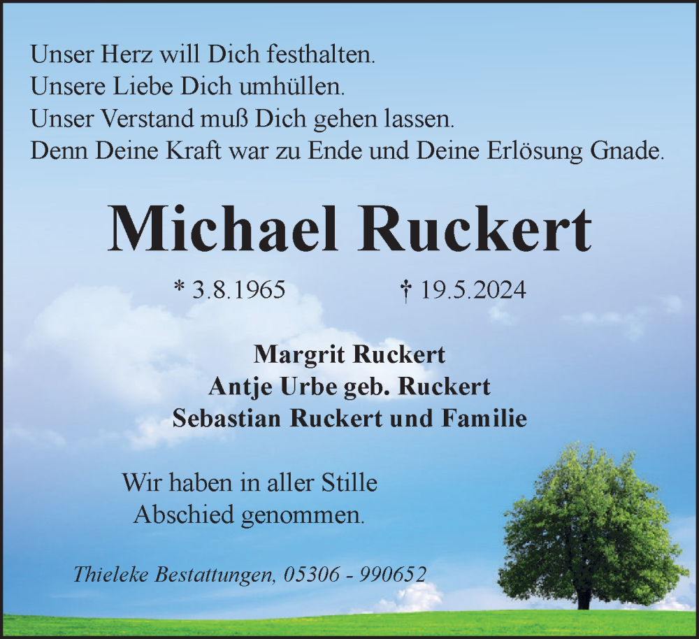  Traueranzeige für Michael Ruckert vom 05.06.2024 aus Wolfenbütteler Zeitung