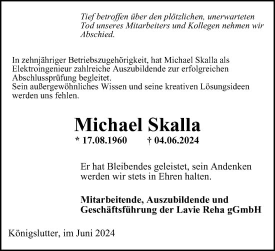 Traueranzeige von Michael Skalla von Braunschweiger Zeitung