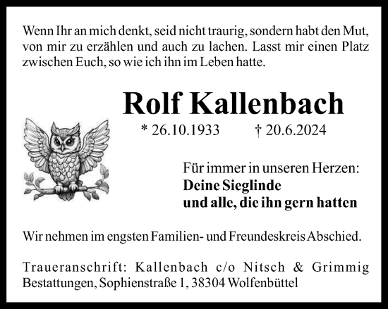 Traueranzeige von Rolf Kallenbach von Salzgitter-Zeitung