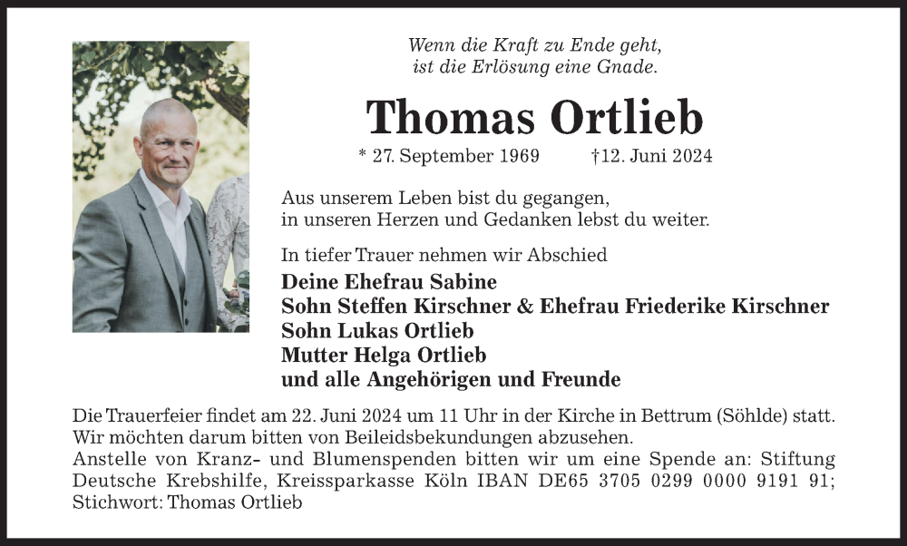  Traueranzeige für Thomas Ortlieb vom 19.06.2024 aus Braunschweiger Zeitung