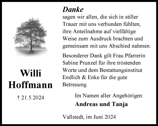 Traueranzeige von Willi Hoffmann von Peiner Nachrichten