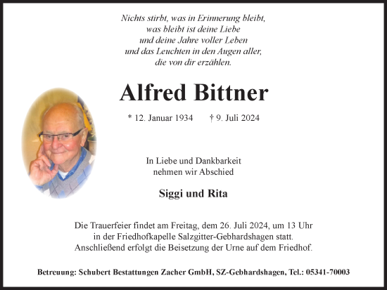 Traueranzeige von Alfred Bittner von Salzgitter-Zeitung
