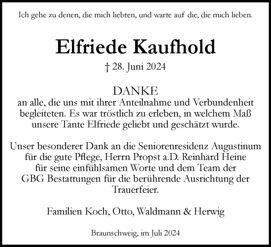 Traueranzeige von Elfriede Kaufhold von Braunschweiger Zeitung