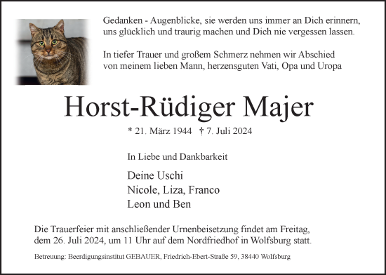 Traueranzeige von Horst-Rüdiger Majer von Wolfsburger Nachrichten