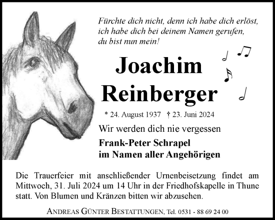 Traueranzeige von Joachim Reinberger von Braunschweiger Zeitung