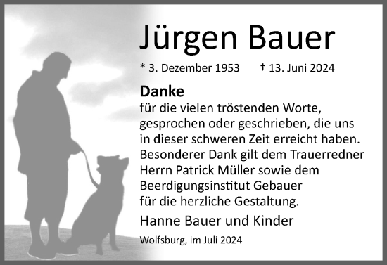 Traueranzeige von Jürgen Bauer von Wolfsburger Nachrichten