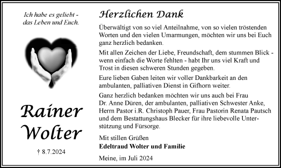 Traueranzeige von Rainer Wolter von Braunschweiger Zeitung