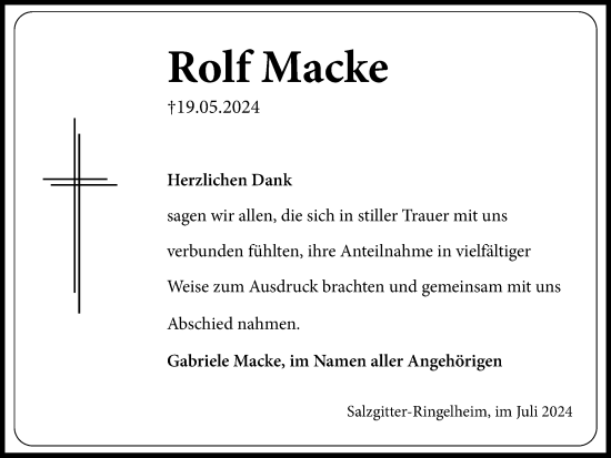 Traueranzeige von Rolf Macke von Salzgitter-Zeitung