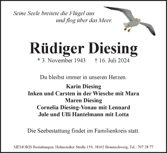 Traueranzeige von Rüdiger Diesing von Braunschweiger Zeitung