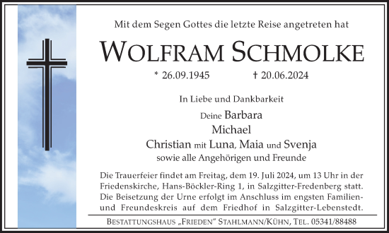 Traueranzeige von Wolfram Schmolke von Salzgitter-Zeitung