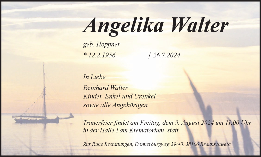  Traueranzeige für Angelika Walter vom 03.08.2024 aus Braunschweiger Zeitung