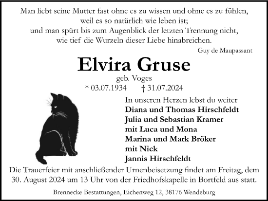 Traueranzeige von Elvira Gruse von Peiner Nachrichten