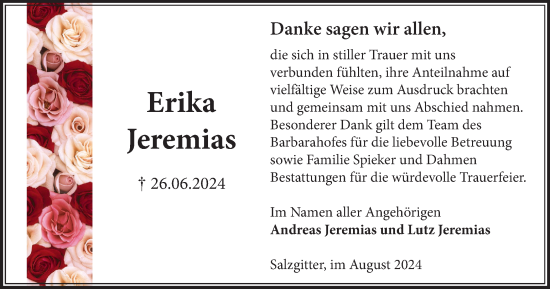 Traueranzeige von Erika Jeremias von Salzgitter-Zeitung