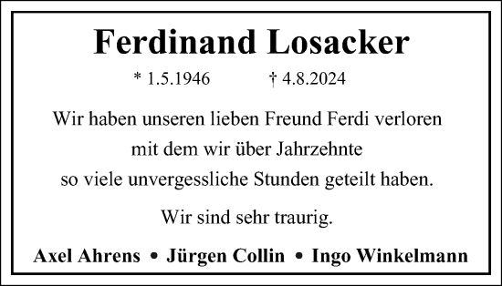 Traueranzeige von Ferdinand Losacker von Braunschweiger Zeitung